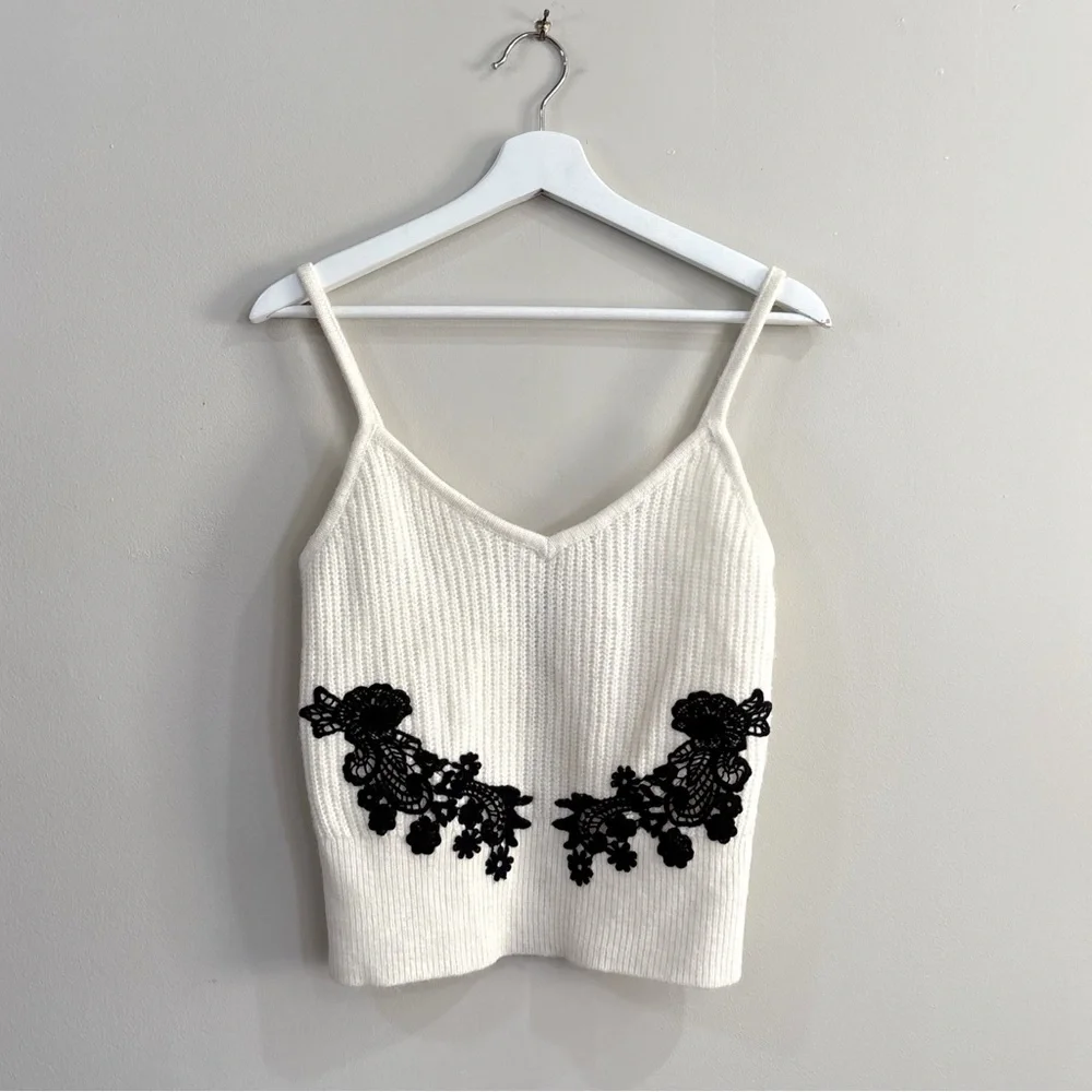 NWT Express Knit Camisole Women S Ivory Lace Trim Chic Coquette Y2K Top - Picture 2 of 8